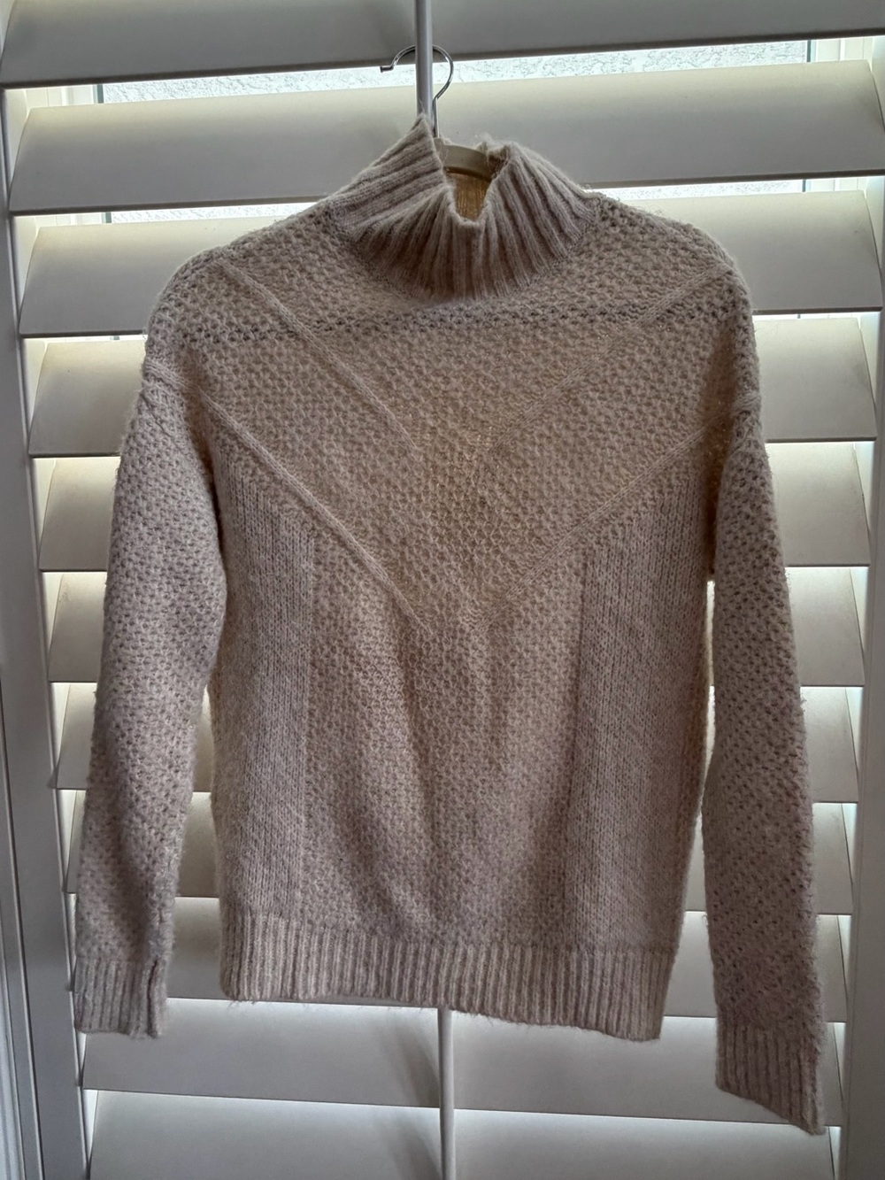 Mango Men's Cream Turtleneck Textured Knit Pullover